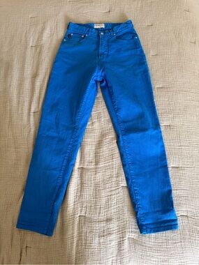 Fiorucci Tara High Rise Tapered Jeans Bright Blue Size 28